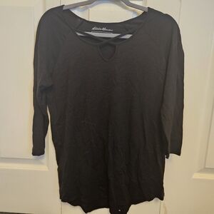 Eddie Bauer Black Long-Sleeve Tee with Crisscross Neckline